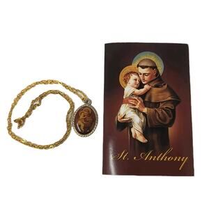 St Anthony Baby Jesus Necklace‎ Prayer Card Franciscan Friars Catholic Christian
